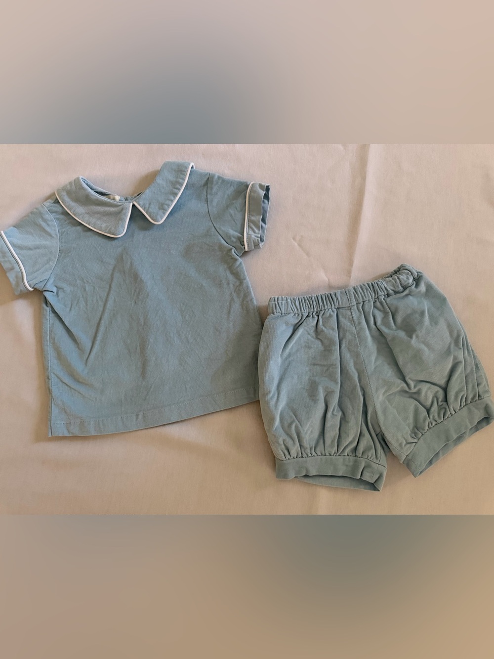 The Oaks Apparel Two-Piece Light Blue Set with Peter Pan Collar 18M